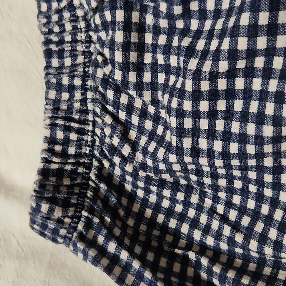 Women's Honors maternity navy blue gingham knit pants with elastic waistband.